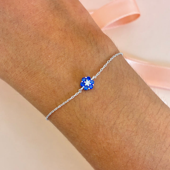 Dainty flower royal blue sterling silver bracelet