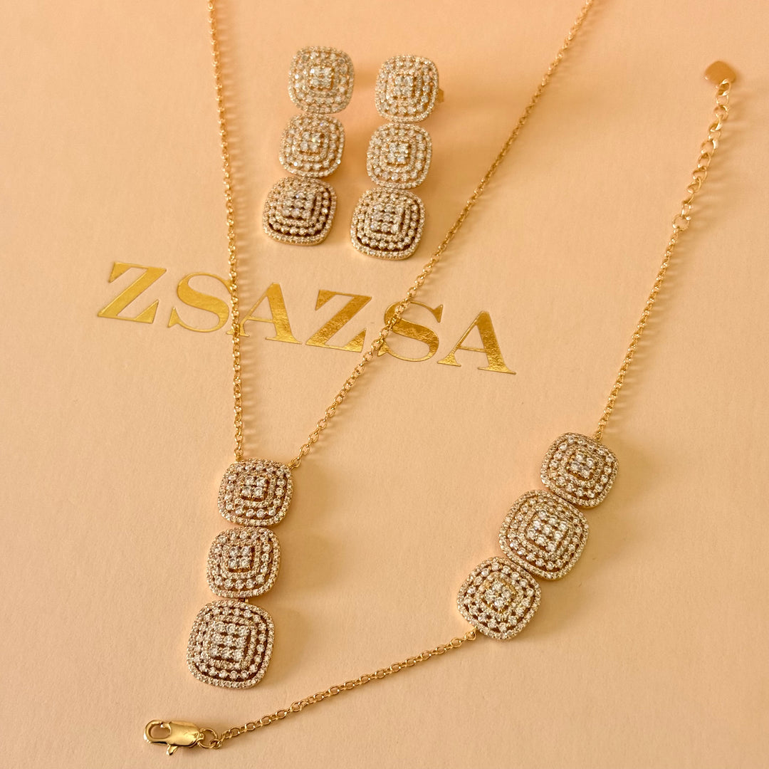 Squares zircone gold plated set