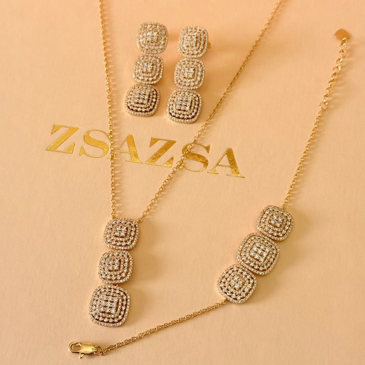 Squares zircone gold plated set