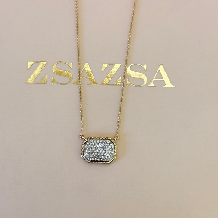 Zircone rectangular gold plated pendant