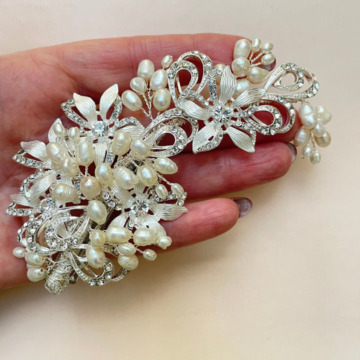 Silver and Fresh water pearl comb clip