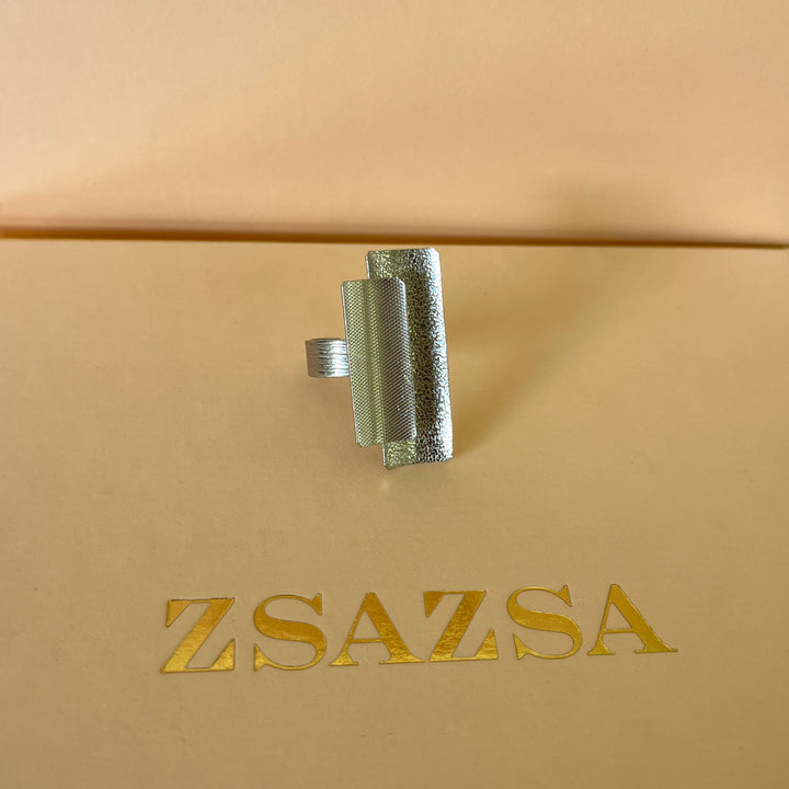 Rectangular handmade white gold plated set