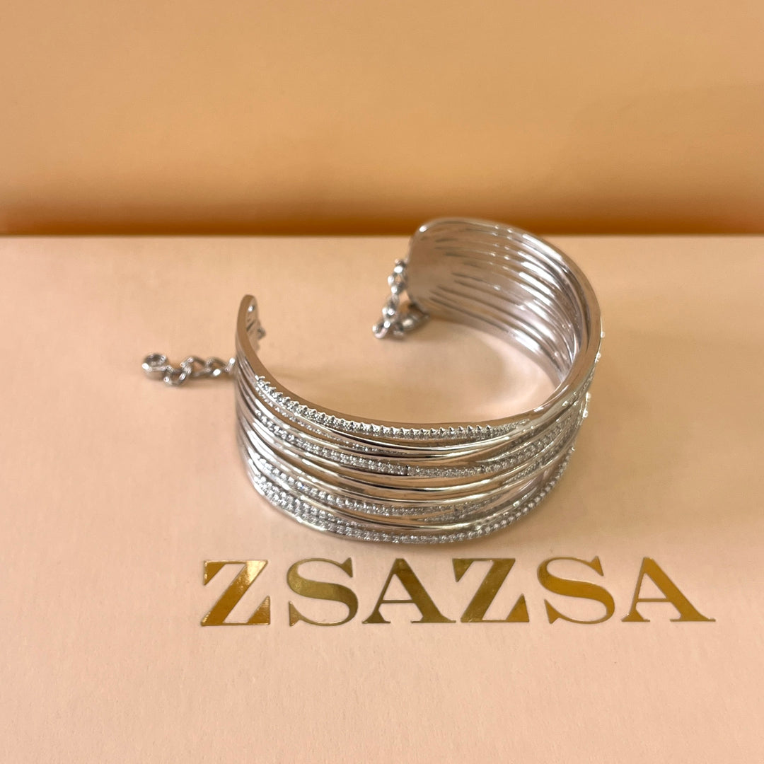 Zircone white gold plated bangle