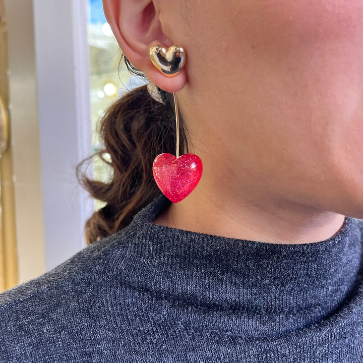 Magenta Cherry heart resin Front-Back earrings
