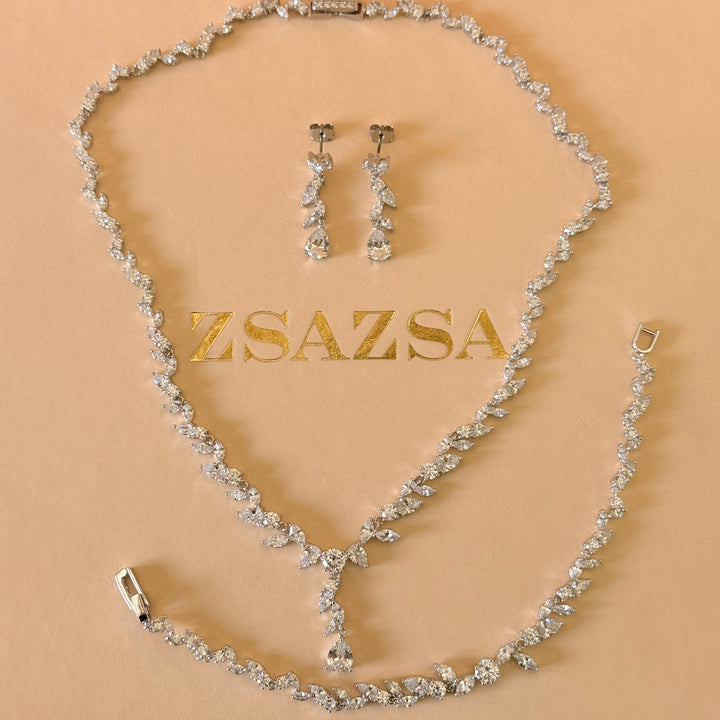 Marquise and teardrop zircone silver set