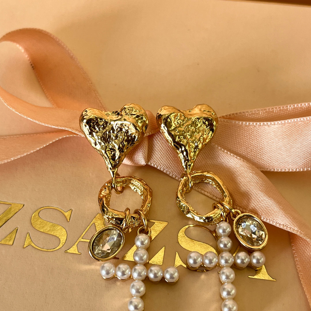 Hearts and crosses gold plated earrings