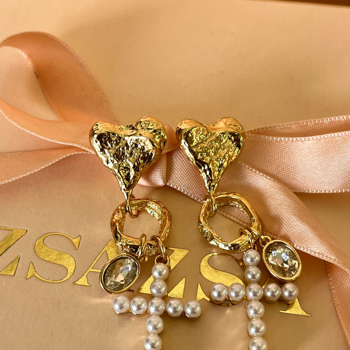 Hearts and crosses gold plated earrings