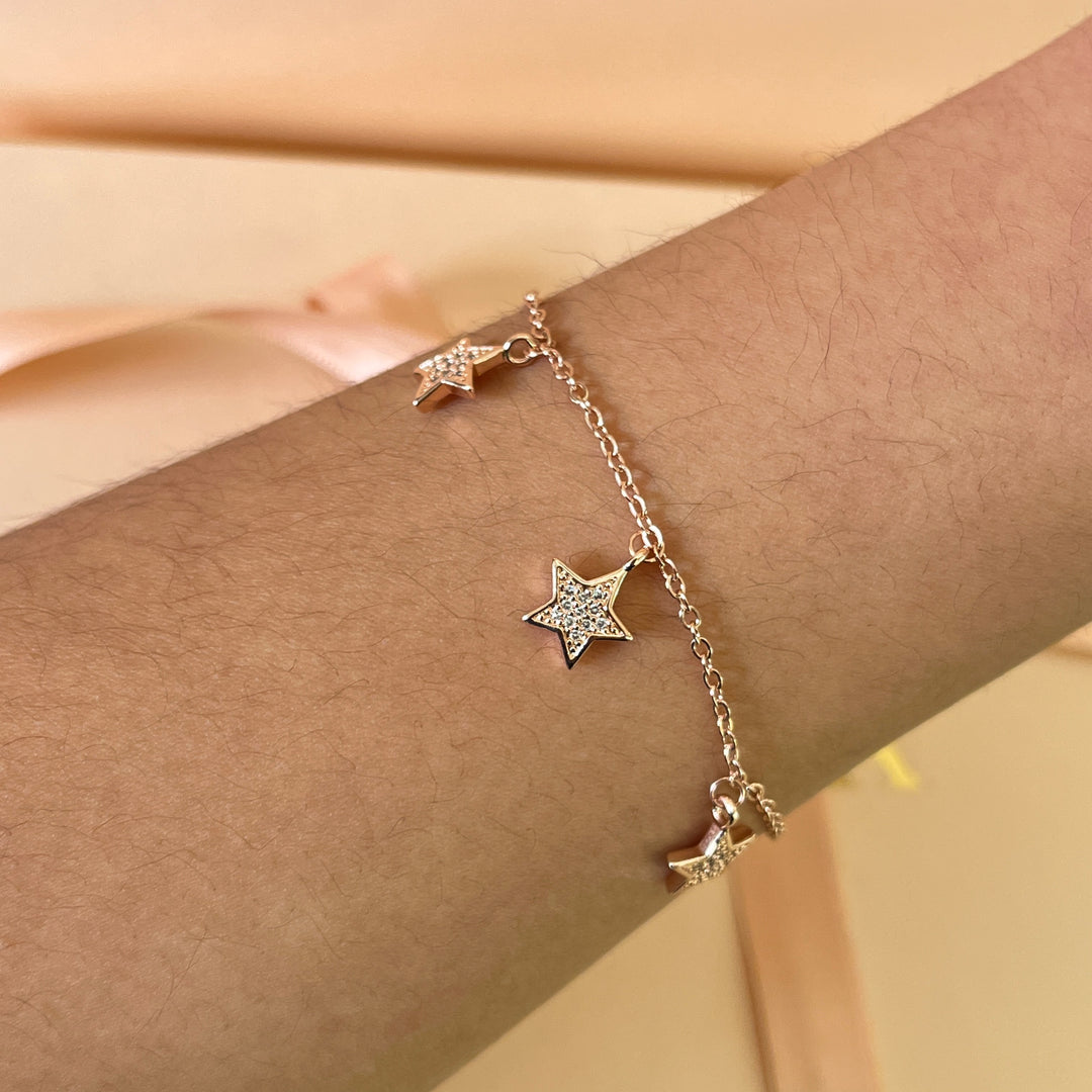 zircone rose gold plated stars bracelet