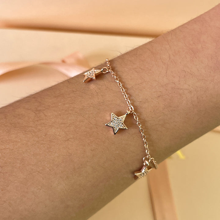 zircone rose gold plated stars bracelet