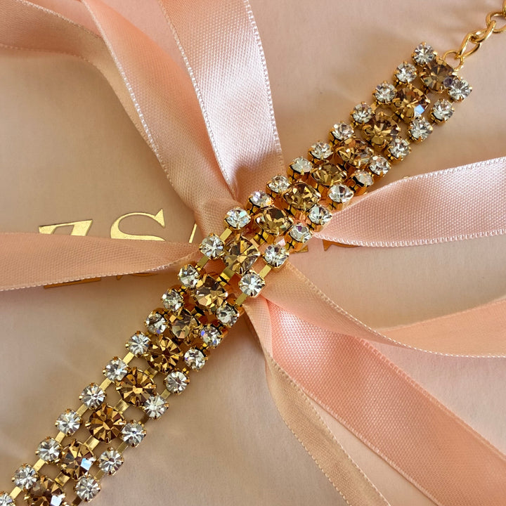 3 Rows bronze Swarovski crystals bracelet