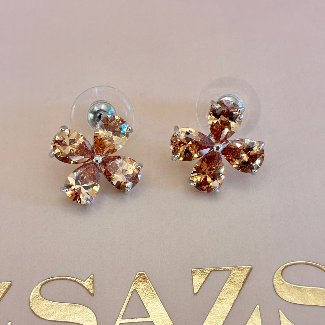 Peach flower zircone silver set