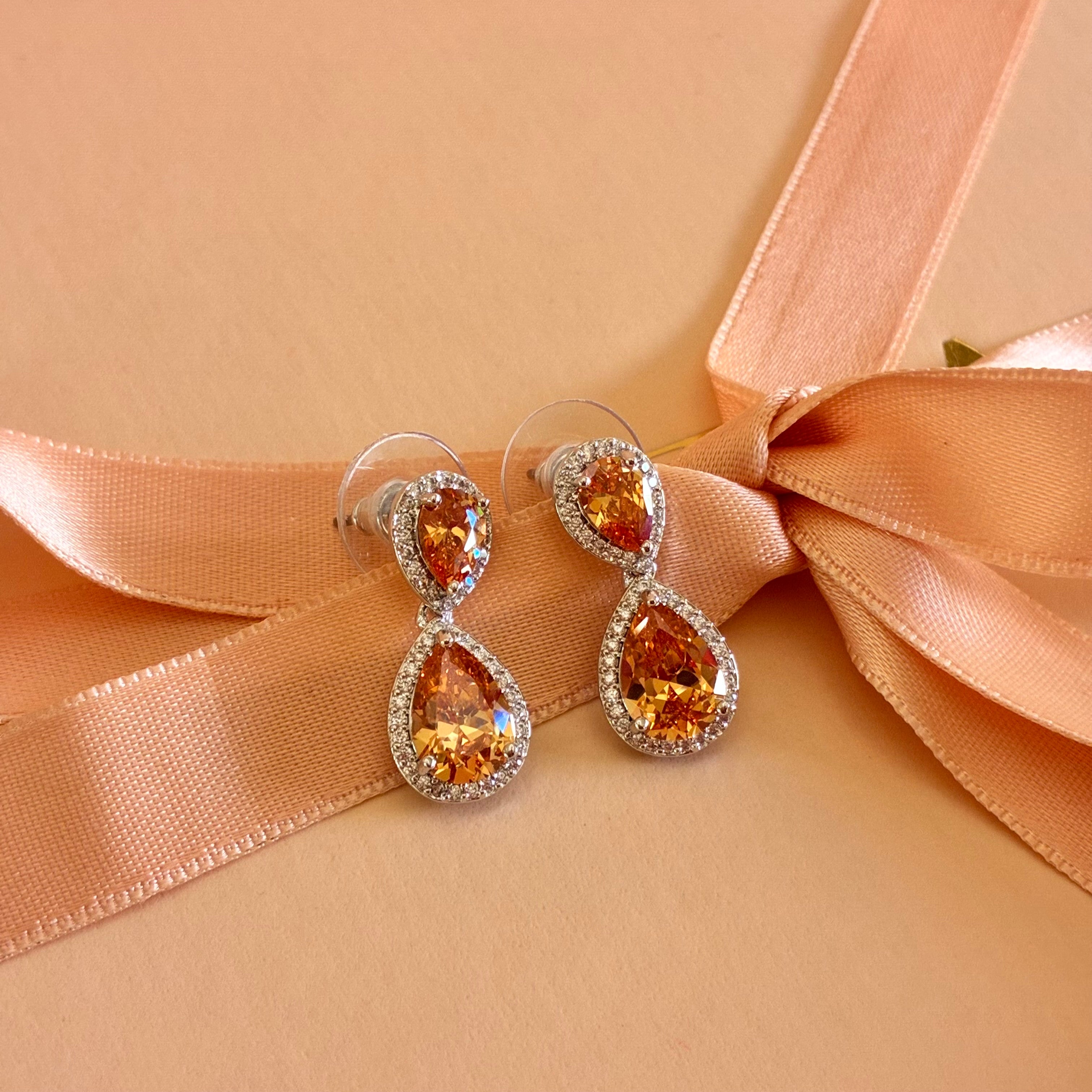 Double teardrop peach zircone earrings