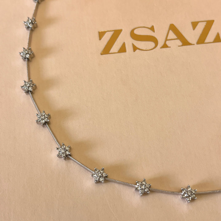 Swarovski crystal flowers white gold plated necklace