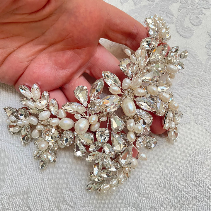 Silver Swarovski crystals clip comb