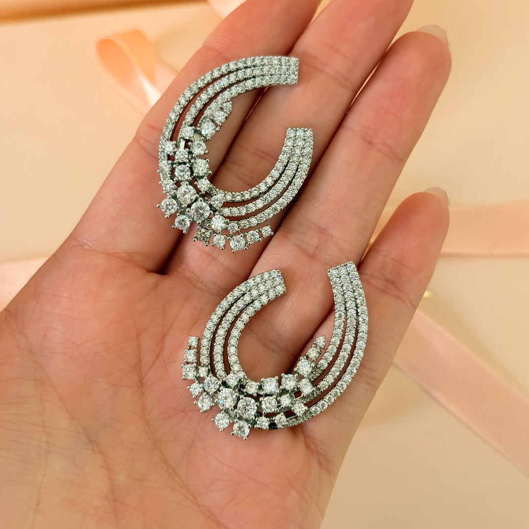 Statement zircone silver earrings