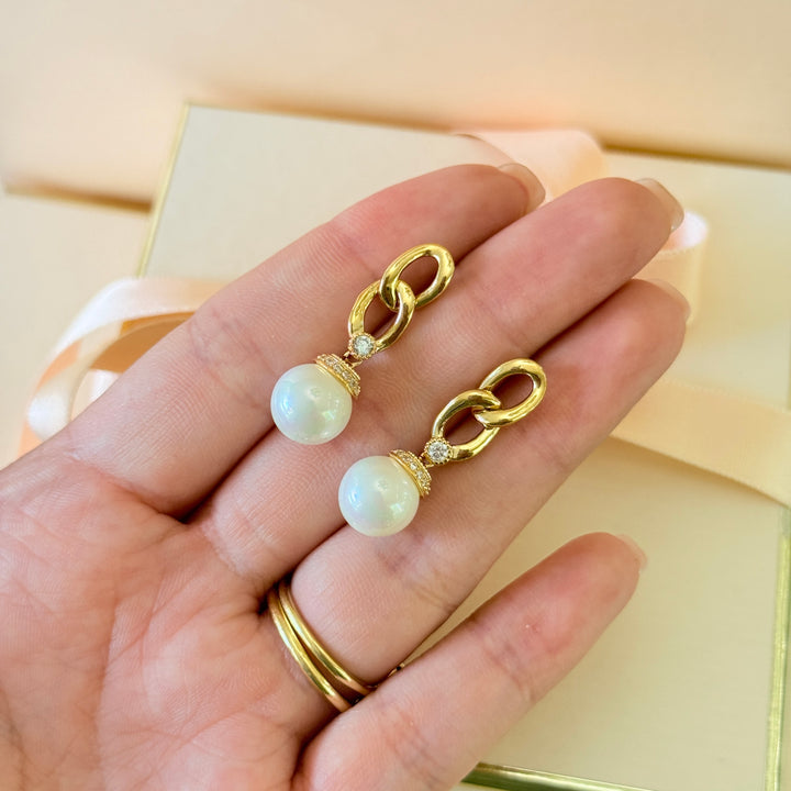Swarovski crystals Mallorca pearls chain gold plated earrings