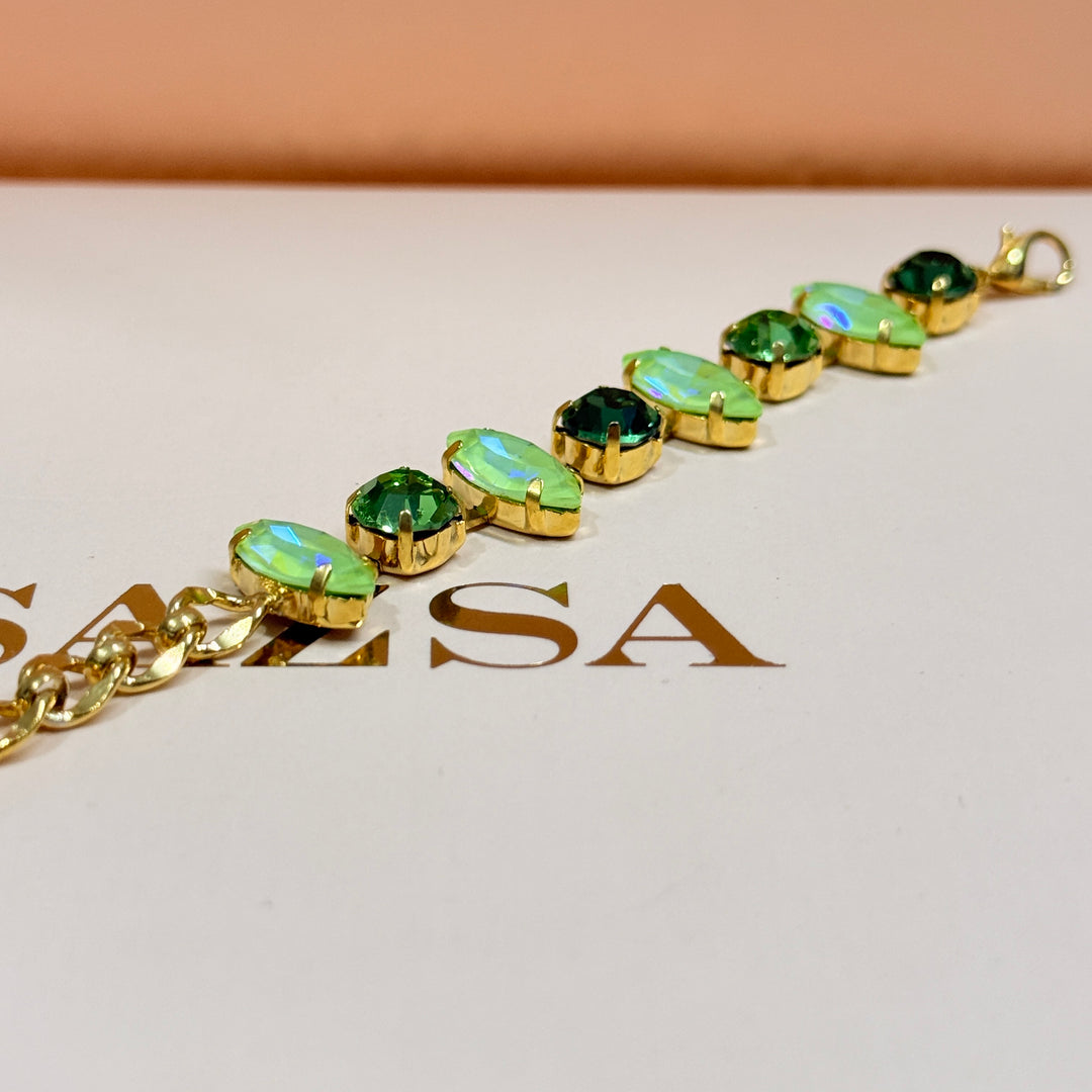 Light green preciosa crystals gold plated bracelet