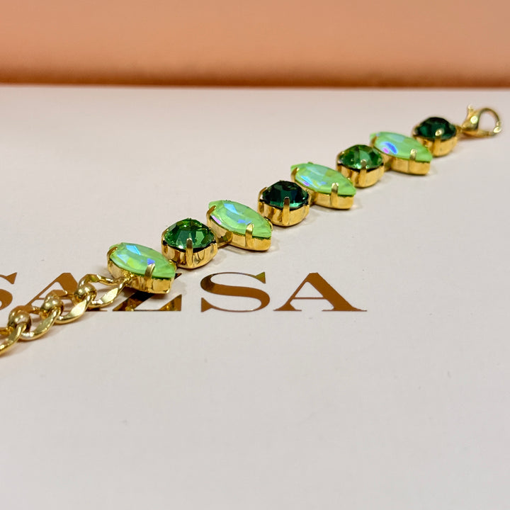 Light green preciosa crystals gold plated bracelet