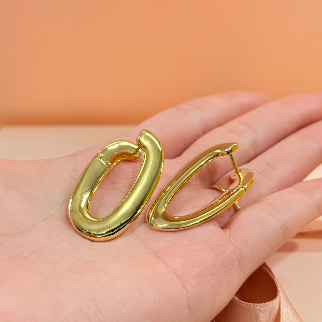 Oval sterling silver gold plated hoops