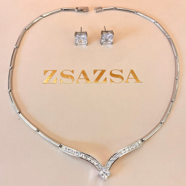Square zircone white gold plated set