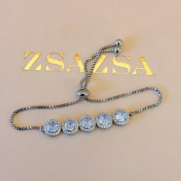 Round zircone silver pendant and bracelet