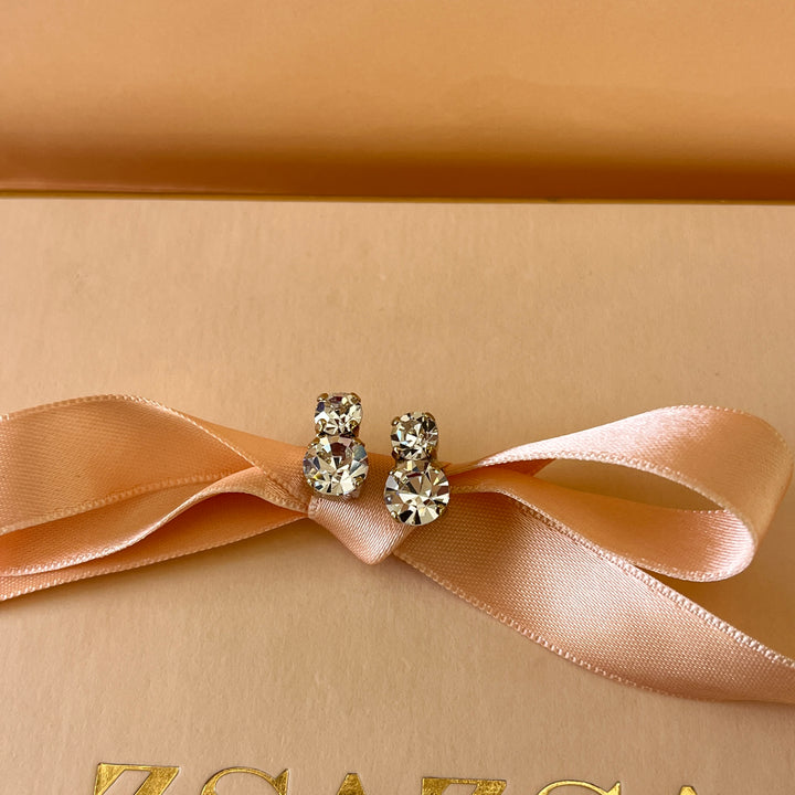 Double Swarovski crystals gold plated studs