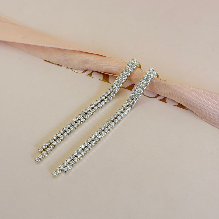 Long sterling silver gold plated zircone earrings