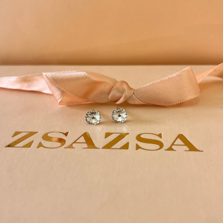 Swarovski crystals small round white gold plated studs