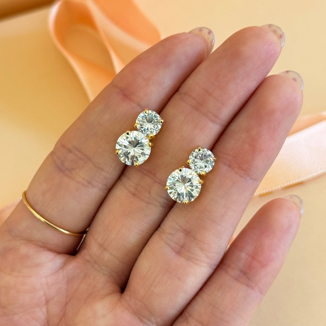 Double round zircone gold plated earrings