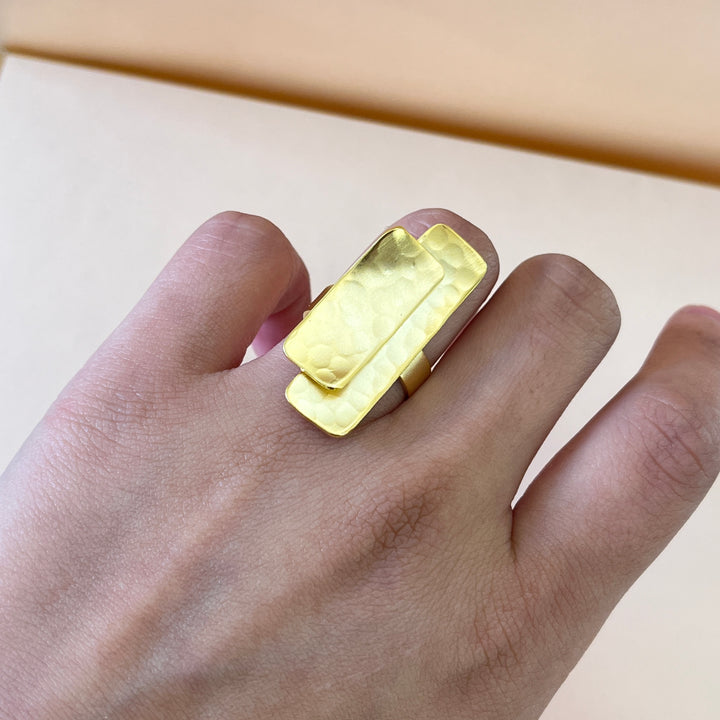 Rectangles gold handmade pendant & ring