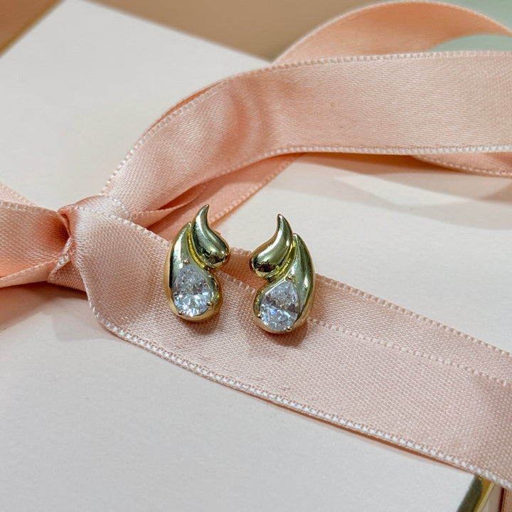Teardrop zircone sterling silver gold plated earrings