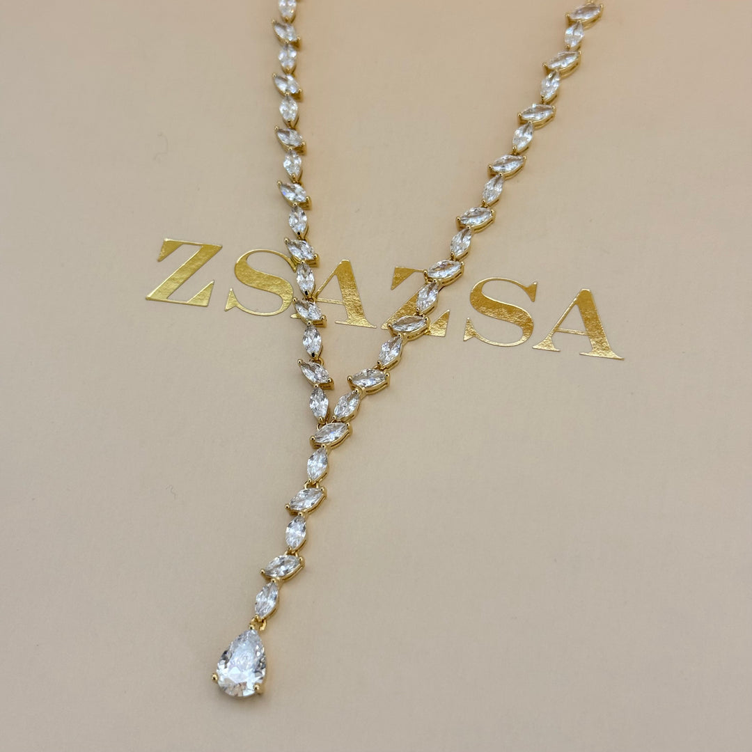 Teardrop and marquise zircone gold plated set