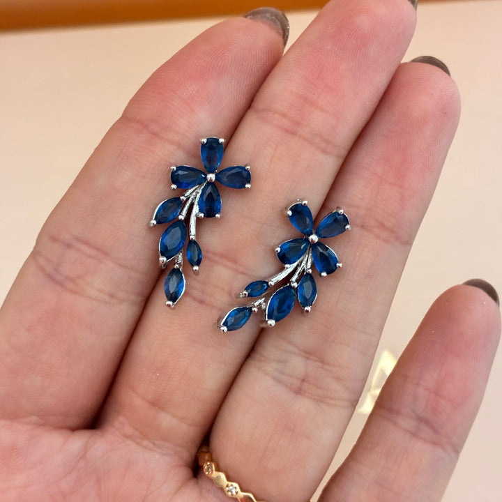 Navy blue flower silver set