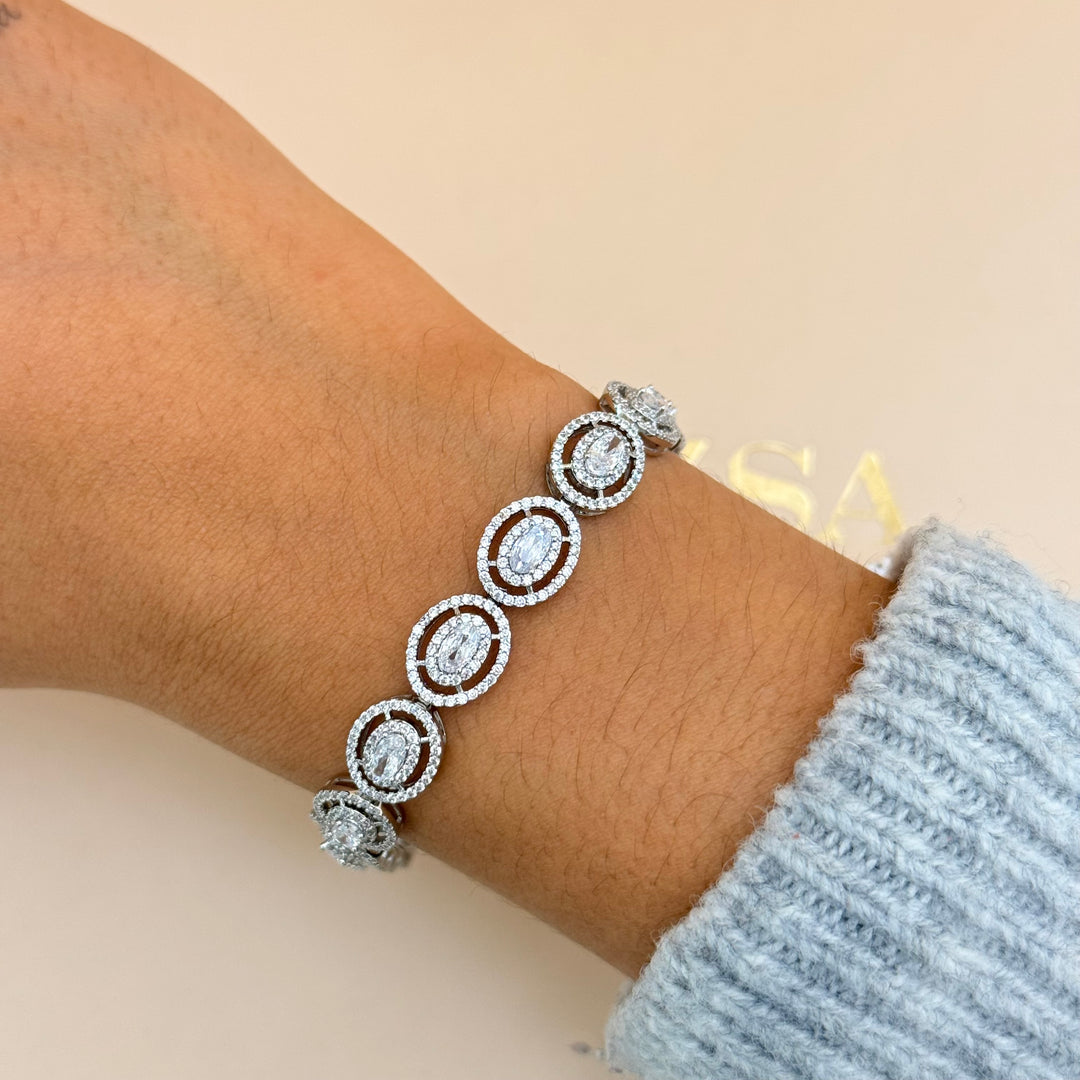 Oval zircone silver earrings and bracelet