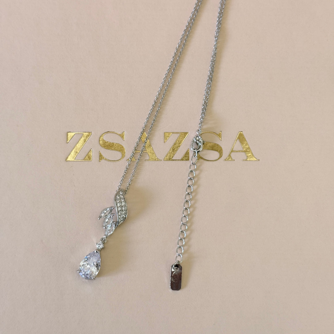 Dainty marquise and teardrop zircone silver pendant