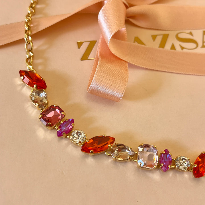 Fuchsia and orange Swarovski crystals set