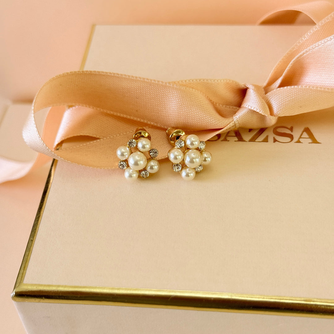 Swarovski crystals & cream pearl gold plated earrings