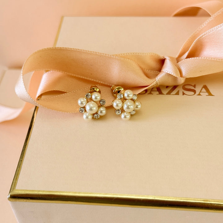 Swarovski crystals & cream pearl gold plated earrings