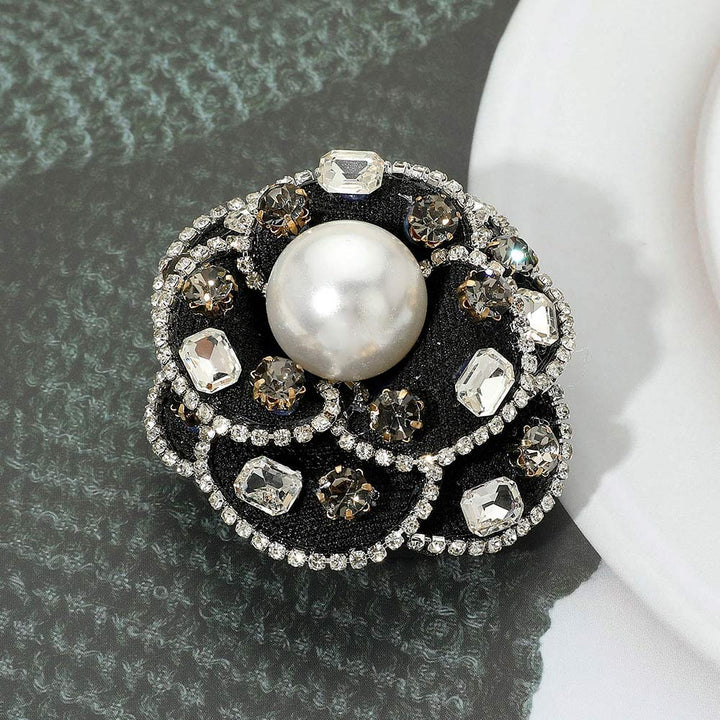 Rhinestone Embellished Pearl Accent Flower Pin Brooch / Hair Clip Style