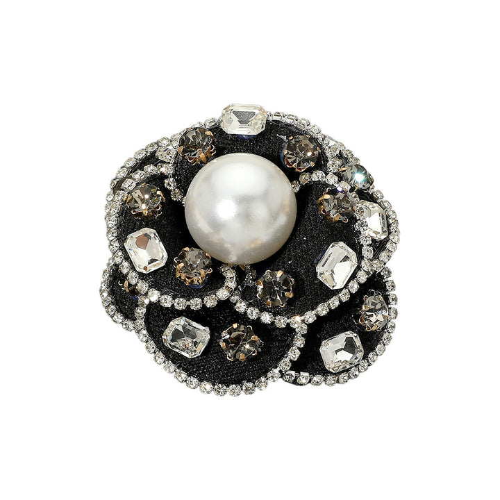 Rhinestone Embellished Pearl Accent Flower Pin Brooch / Hair Clip Style