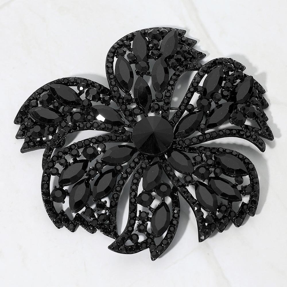 Stone Embellished Oversized Flower Pin Brooch