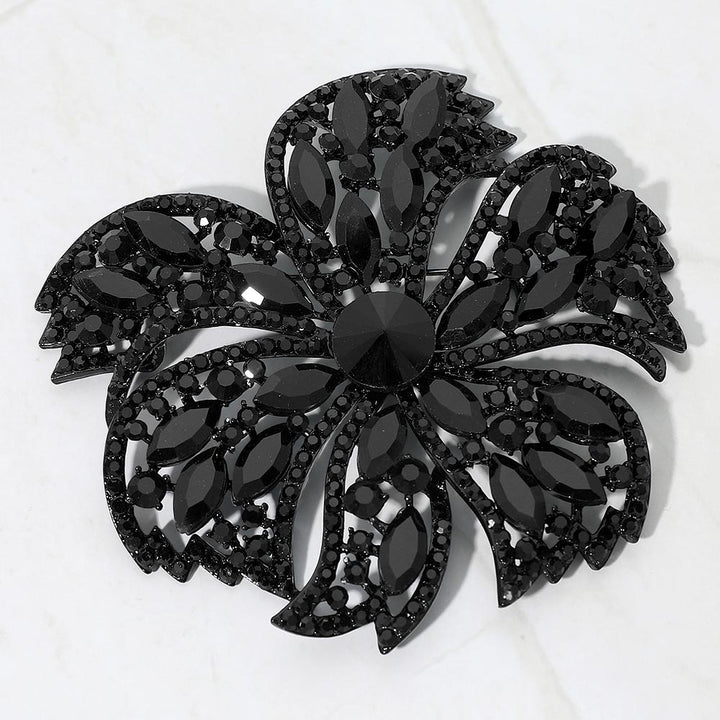 Stone Embellished Oversized Flower Pin Brooch