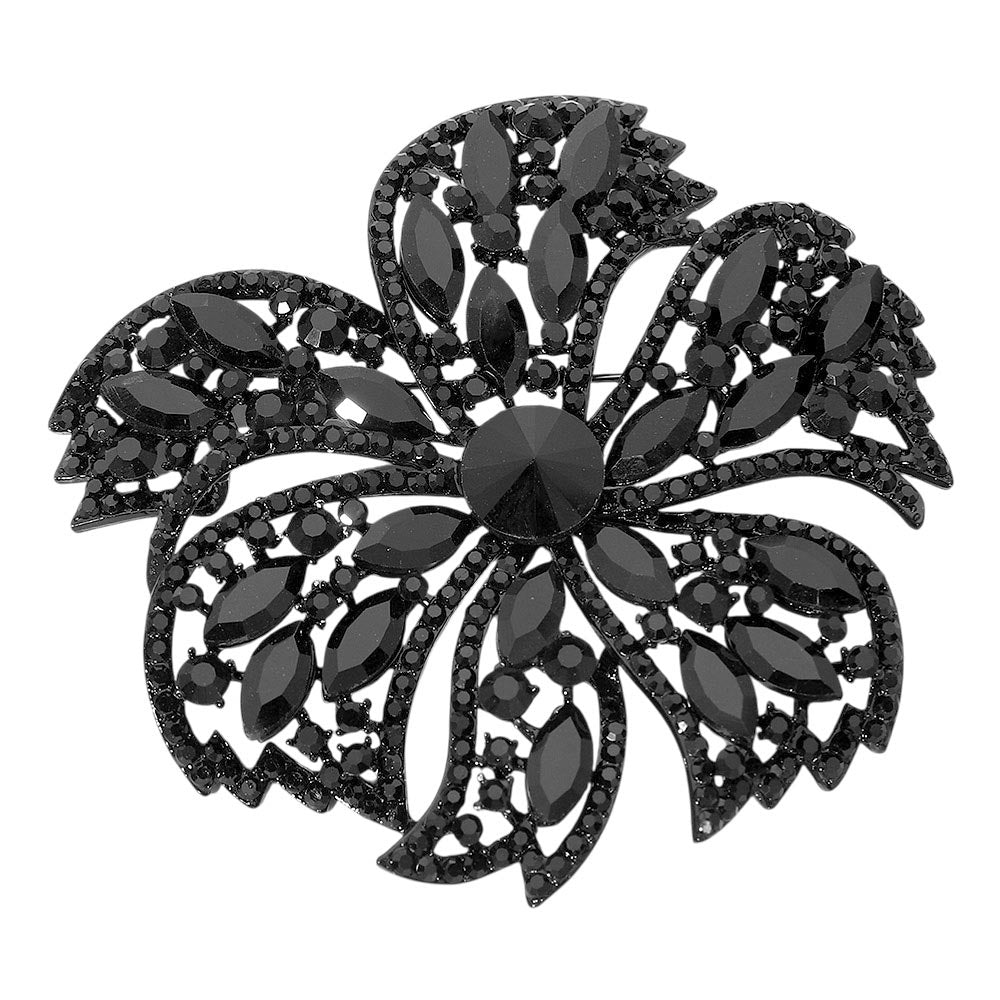 Stone Embellished Oversized Flower Pin Brooch