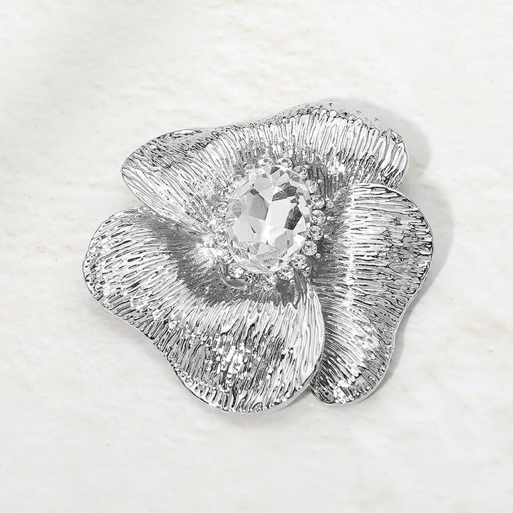 Bold Oval Stone Center Textured Floral Pin Brooch