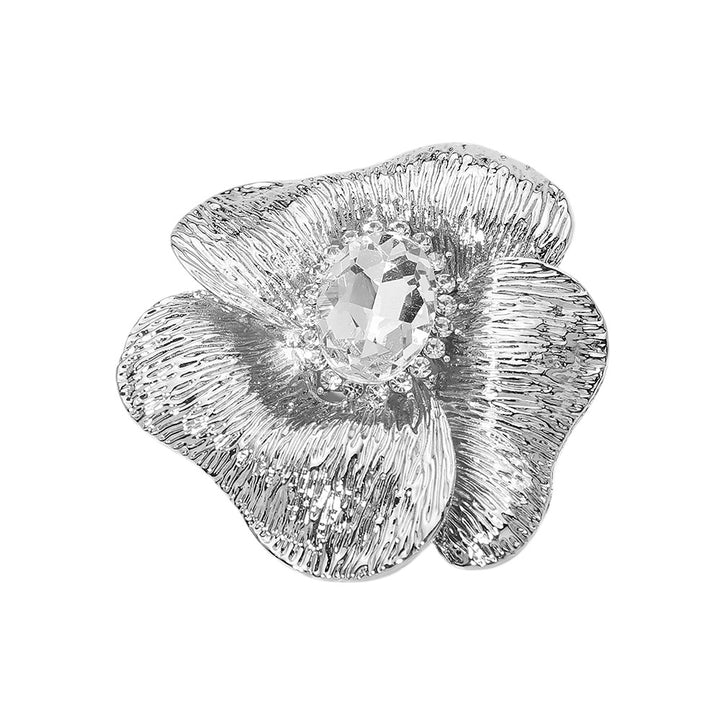 Bold Oval Stone Center Textured Floral Pin Brooch
