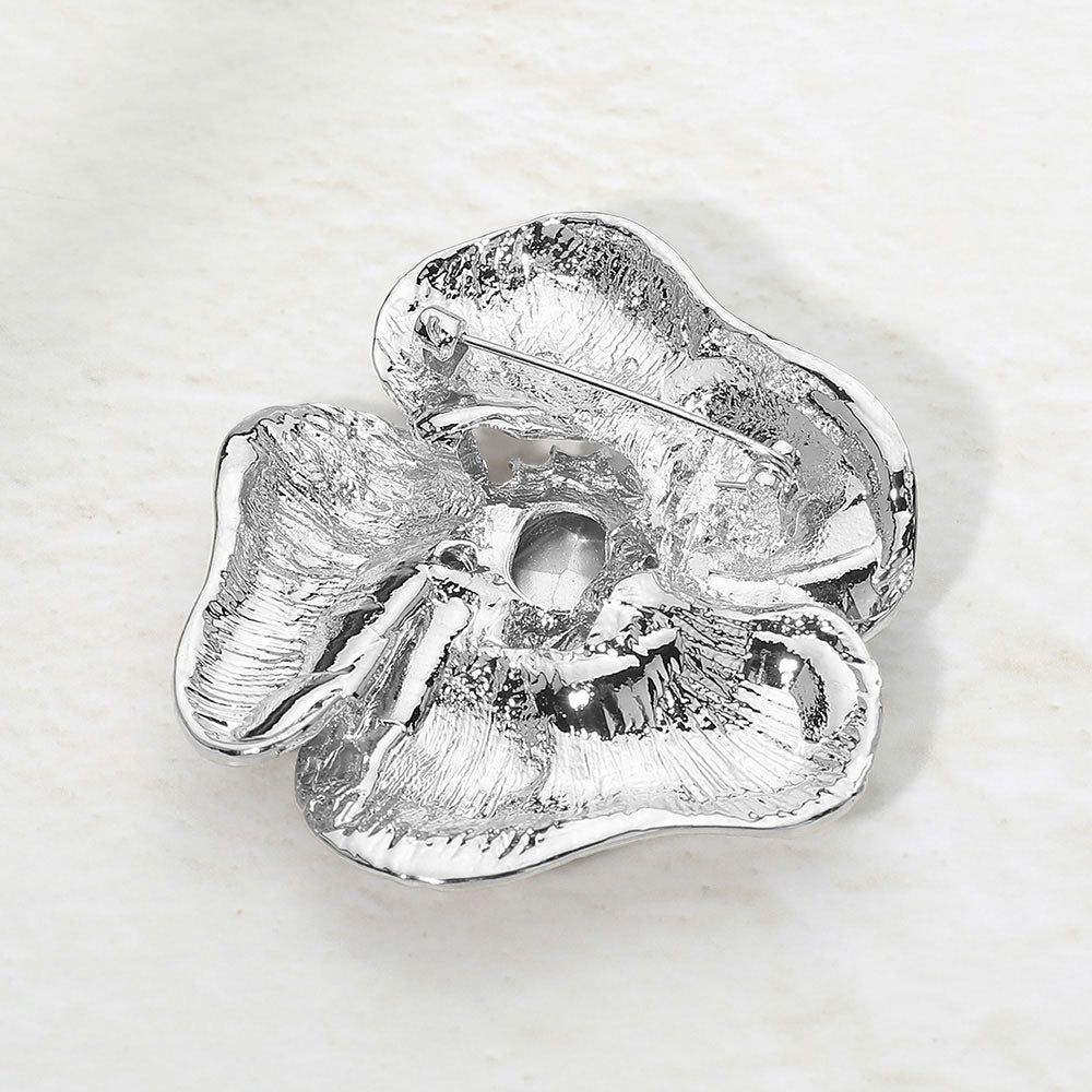 Bold Oval Stone Center Textured Floral Pin Brooch