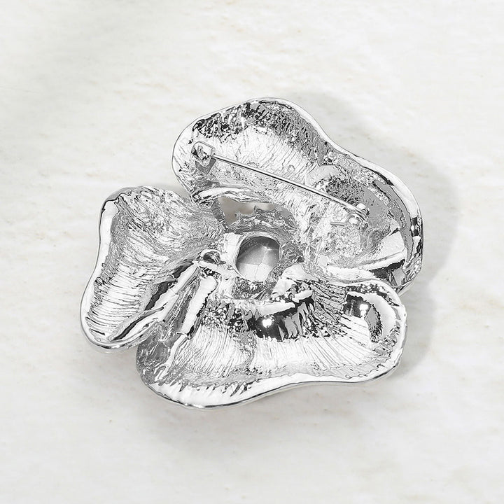 Bold Oval Stone Center Textured Floral Pin Brooch
