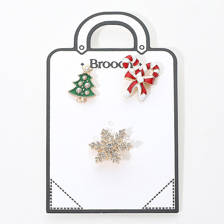 3PCS Christmas Tree Candy Cane Snowflake Brooch Pin Set