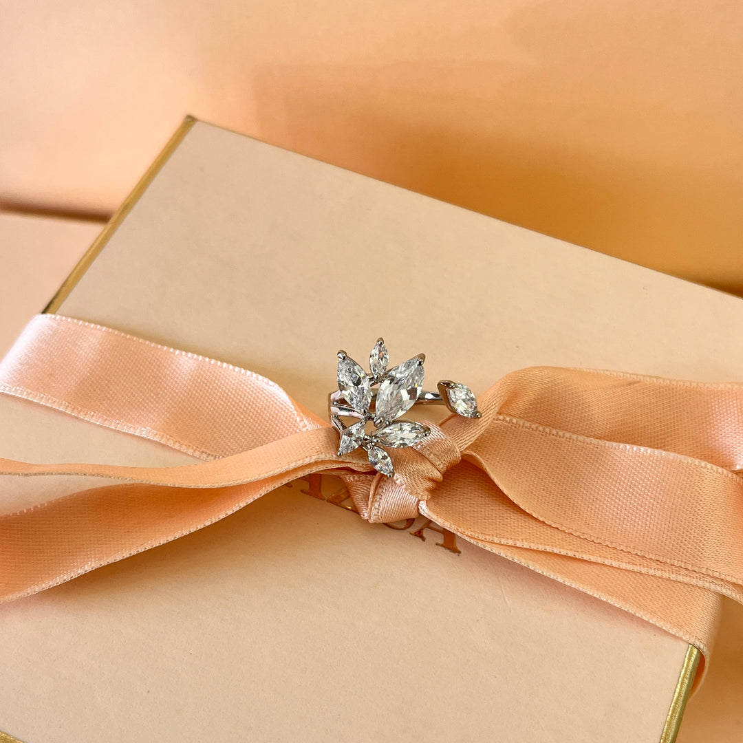 Zircone marquise white gold plated open ring