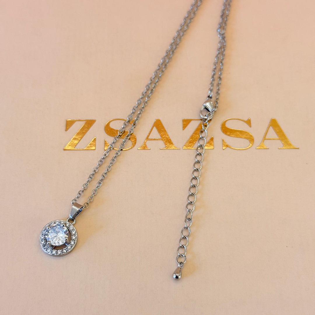 Round zircone silver pendant and bracelet